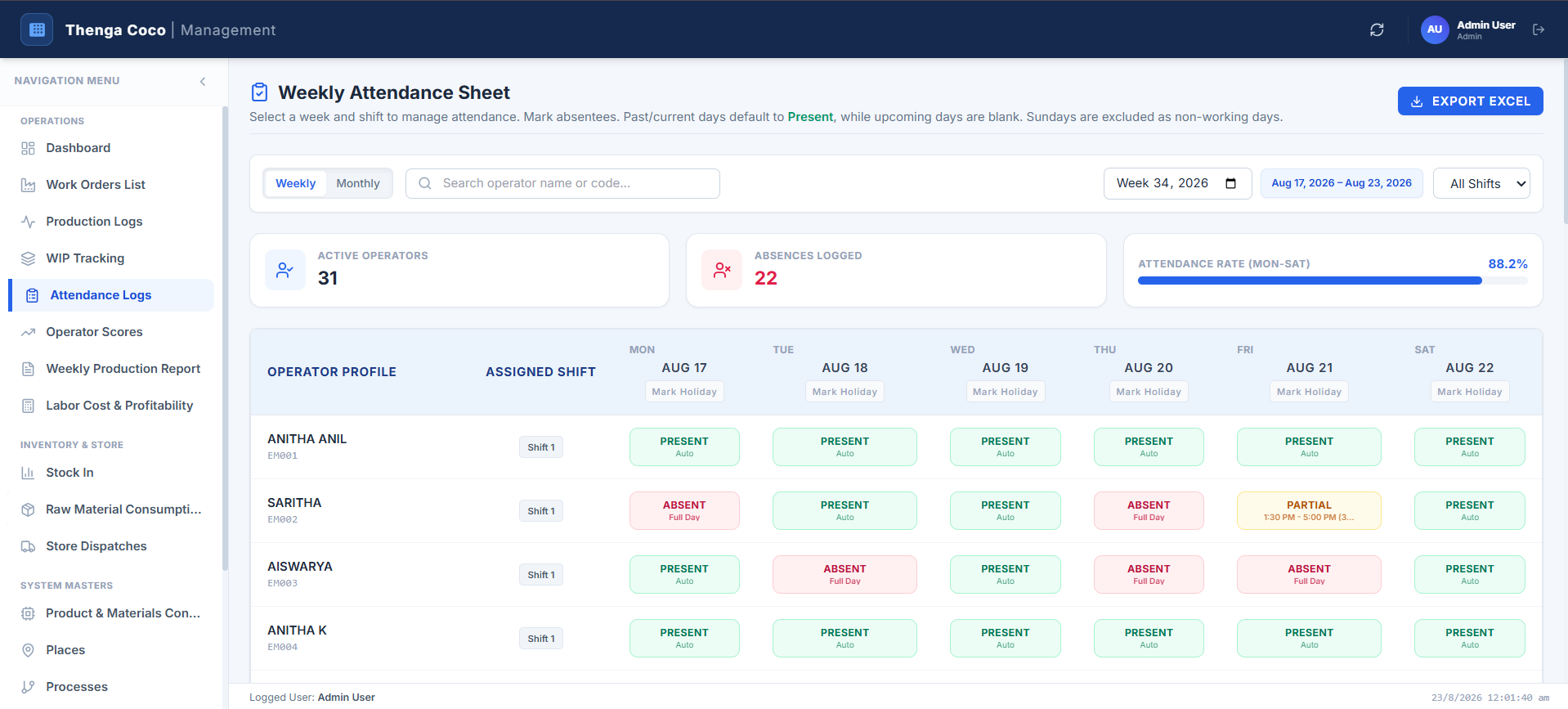 Thengacoco Production Management System